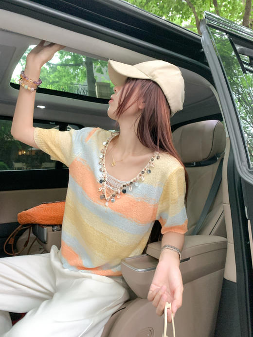 <曾小咸推荐>3.29现货秒杀 ！微信超特价！2色重工设计渐变针织T恤 日常149.99 立减70 秒杀79.99！！ 商品图10