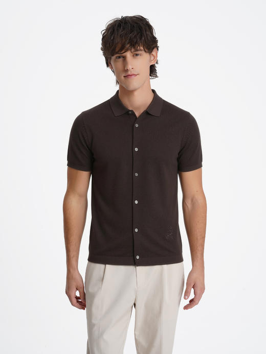 callisto榛果棕百分百长绒棉POLO翻领针织开衫 商品图2