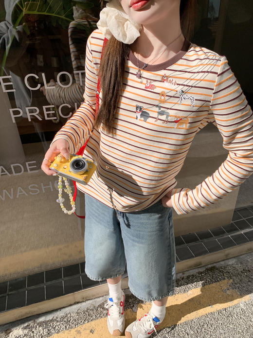 <曾小咸推荐>3.28现货秒杀 ！微信超特价！韩系小狗印花条纹T 日常159.99 立减90 秒杀69.99！！ 商品图6