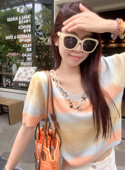 <曾小咸推荐>3.29现货秒杀 ！微信超特价！2色重工设计渐变针织T恤 日常149.99 立减70 秒杀79.99！！ 商品图5