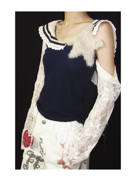 Kaiy Xiao 海月仙子 蕾丝长袖星星海军领上衣