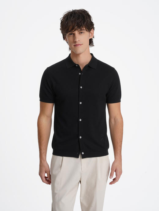 callisto榛果棕百分百长绒棉POLO翻领针织开衫 商品图7