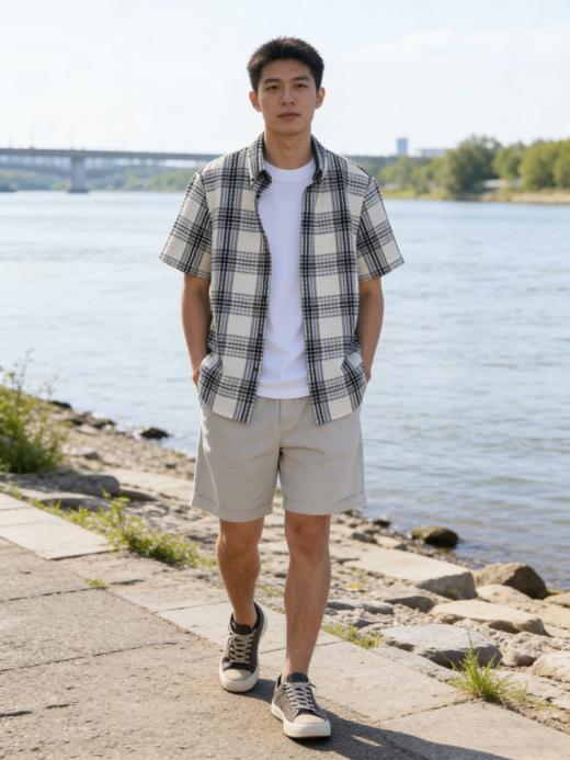 G2000男装SS26商场新款格纹休闲短袖衬衫61130764 商品图1