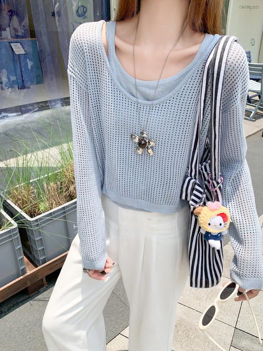 <曾小咸推荐>3.30现货秒杀 ！微信超特价！2色镂空针织衫+吊带背心套装 日常169.99 立减90 秒杀79.99！！ 商品图6