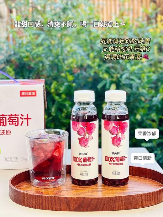 椰谷领头鲜100%葡萄汁 🌱清爽不添加，口感清爽细腻 🌱不添加色素香精防腐剂的葡萄汁 ▪️1天能干掉半箱的100%葡萄汁 ▪️口感酸甜可口可以跟全家一起喝~  商品图0