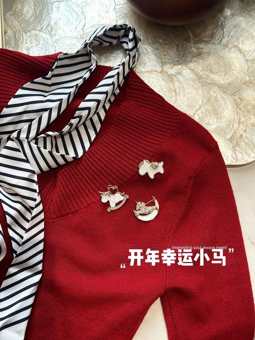 直发【一组三只】比奈鹿·开年暴富，天然贝母小马胸针 商品图6