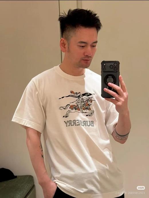 Bur经典战马格纹缝线刺绣伦风男女立体剪裁情侣款纯棉短袖T恤 商品图0