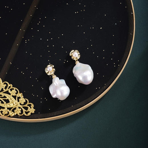 子佩集【暮色潮汐】银S925珍珠惜王妃耳钉【EM2968-XF】巴洛克2602 商品图1