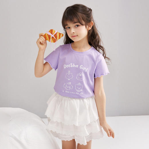 笛莎Deesha 2026年夏季新款松饼熊女童短袖T恤 商品图1