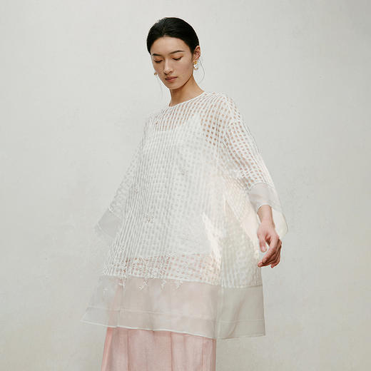 【林栖设计小店】手工钉花|时装周同款格纹绣花2026夏新款国风衬衣两件套1962191 商品图6