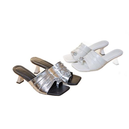 时尚头层羊皮套趾粗跟高跟凉鞋 商品图4