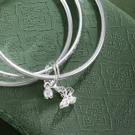 子佩集【翩跹铃华】银S999手镯【SZ009319】三个圈蝴蝶花苞2602 商品图1