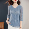 七分袖蕾丝衫T恤女士2026春季新款V领宽松洋气减龄上衣大码显瘦 商品缩略图1