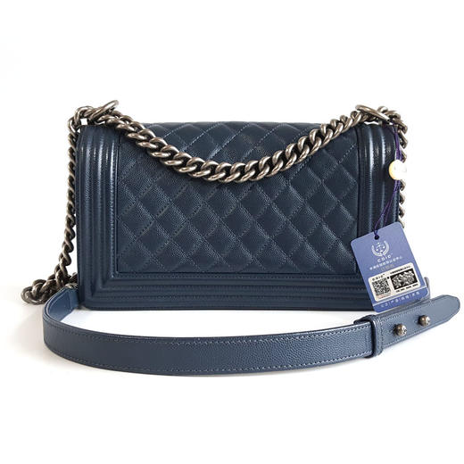 【9新】CHANEL香奈儿LEBOYA67086Y833384B800中号蓝色银扣荔枝牛皮LEBOY链条包单肩包女士180326TJ19 商品图4