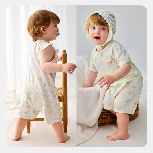 迷你巴拉巴拉婴儿连体衣竹棉抑菌凉感透气后背网眼宝宝居家爬服夏 商品图3