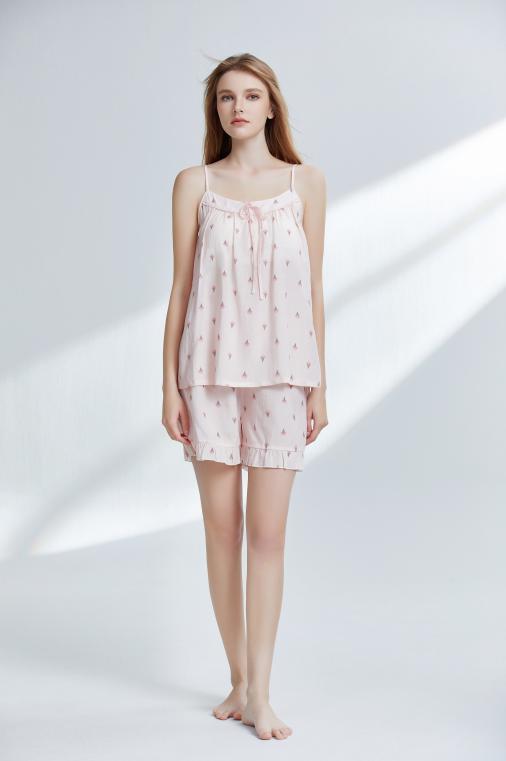 【59元超值新品体验】【秀黛】女冰激凌印花杯垫吊带套装莱赛尔加麻丝滑透气少女感女士夏季睡衣家居服W2551078T【门店同款】 商品图0