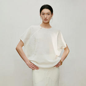 【林栖设计小店】手工盘扣|米白提花国风气质针织衫2026夏新款毛织上衣1962101