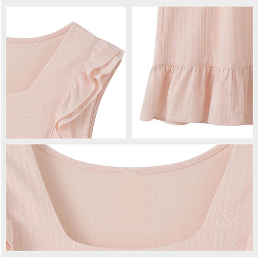 【7.5折限时特惠】（大版）【秀黛】女娃娃领针织提花背心裙几何格双色格纹木耳边娃娃裙女士夏季睡裙W2551106T【门店同款】 商品图4