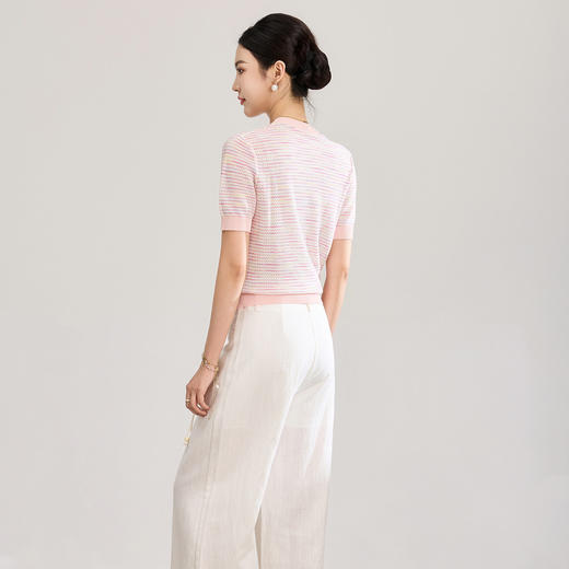 「高货wl」全新升级【铂金会员201/天猫269/差价68】(11629)洛诗琳立体挑孔织花上衣2026春夏双曲珠片纱小香风针织T恤 商品图1