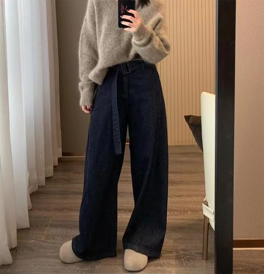 F0327118气质带腰带牛仔弯刀裤女遮胯显瘦梨形裤镰刀裤拖地裤 商品图7