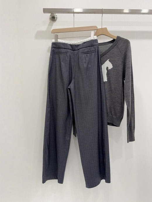 328-3 王心凌同款 ann女士条纹 阔腿 西装裤 潇洒恣意 亲肤垂坠 腰围弹力 商品图14