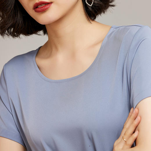 芳外系带收腰显瘦夏季连衣裙简约优雅圆领短袖撞色雪纺连衣裙4181/4310 商品图4