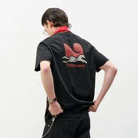 714street夏季马形LOGO短袖上衣 美式复古纯棉印花口袋情侣T恤男