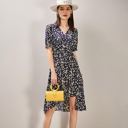 【不规则裙摆】芳外新款夏季小雏菊碎花高腰修身连衣裙0720 商品图1