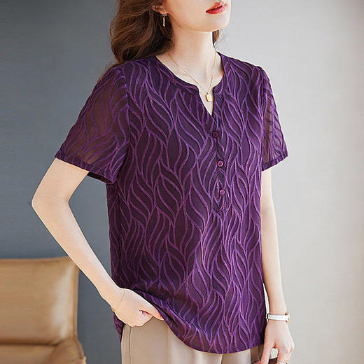 短袖雪纺体恤衫女2026春夏新款胖mm遮肉显瘦宽松洋气减龄大码上衣 商品图2