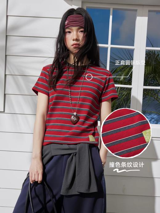 早乙女惠子saotome/STMTX222202/撞色条纹正肩短袖T恤 商品图1