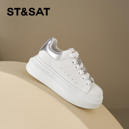 星期六26春新款时尚钻饰百搭厚底小白鞋SSE1112C4M 商品图5