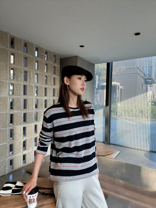 【条纹控】噢蜜ooomeooo三醋酸藏青条纹宽松套头衫 商品图11