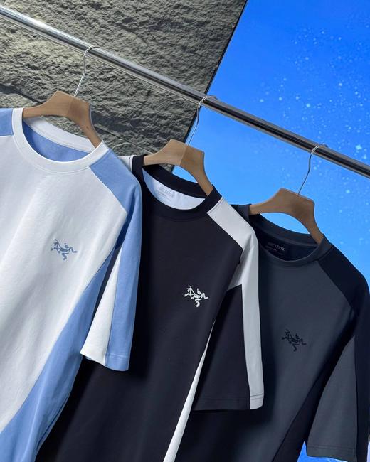 F032743拼接短袖圆领休闲运动服情侣款速干透气运动休闲训练短袖T恤 商品图2