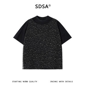 SDSA男装2026新款高贵轻奢潮牌网格马甲拼接假两件圆领短袖T恤潮