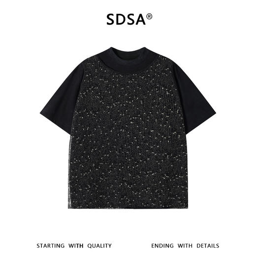 SDSA男装2026新款高贵轻奢潮牌网格马甲拼接假两件圆领短袖T恤潮 商品图0