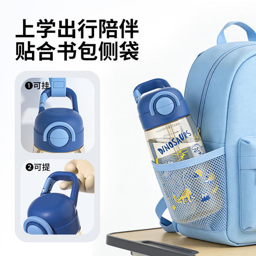 【秒杀】【眯眯熊专柜款49.9/个】儿童PPSU水杯一键开盖耐摔耐磨宝宝背带一盖双饮水杯600ML/700ML 商品图1