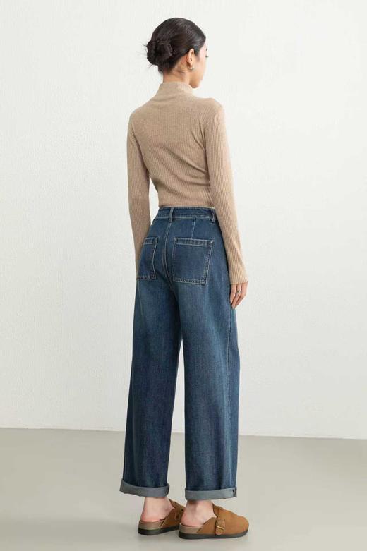 伯妮斯茵 | 复古休闲 蓝灰色羊角牛仔裤 高腰阔腿版型  日常百搭款  SZ3L06 - 蓝采和牛仔裤 商品图4