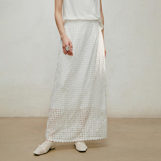 【林栖设计小店】手工钉花|时装周同款格纹绣花宽松2026夏新款百搭半身裙1962202 商品图4