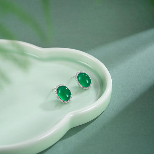 子佩集【春烟晚晴】银S925耳钉【ED023307】绿玉髓椭圆2602 商品图1