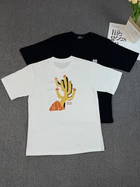 F032797仙人掌+岩石印花短袖T恤男女同款宽松情侣半袖