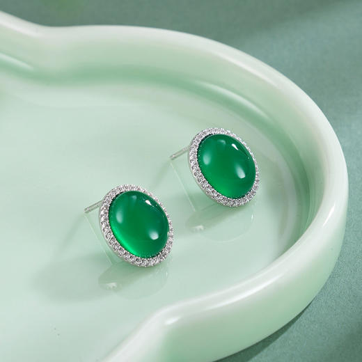 子佩集【春烟晚晴】银S925耳钉【ED023307】绿玉髓椭圆2602 商品图0