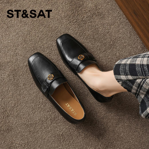 星期六26春新款英伦风山茶花粗跟乐福鞋SSE1112C9B 商品图3