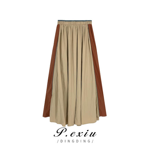 03-5潘依绣丁丁宠粉PanYiXiu/潘依绣春夏新款复古拼色宽松休闲百搭a字半身裙 K88544 商品图0