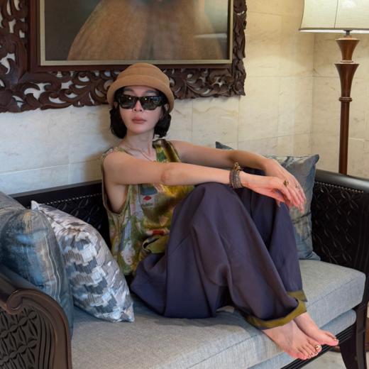 PanYiXiu/潘依绣亚麻松弛慵懒百搭舒适抽绳松紧腰弯刀休闲裤 W-63782 商品图0