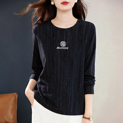 长袖T恤女士2026春季新款胖mm遮肉显瘦圆领内搭上衣宽松休闲大码 商品图3