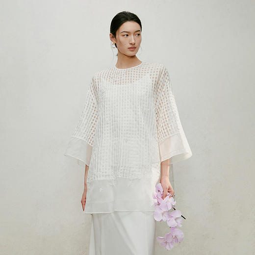 【林栖设计小店】手工钉花|时装周同款格纹绣花2026夏新款国风衬衣两件套1962191 商品图4