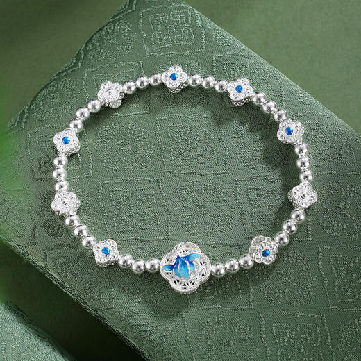 子佩集【轩畔玉兰】银S990手串手链【QFSL024】原创作品花丝珐琅彩玉兰莲2602 商品图0