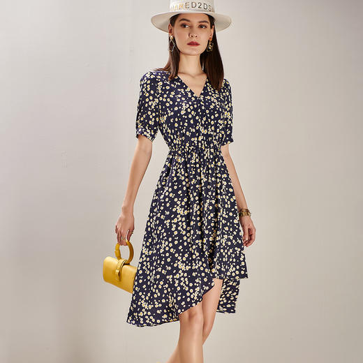 【不规则裙摆】芳外新款夏季小雏菊碎花高腰修身连衣裙0720 商品图2