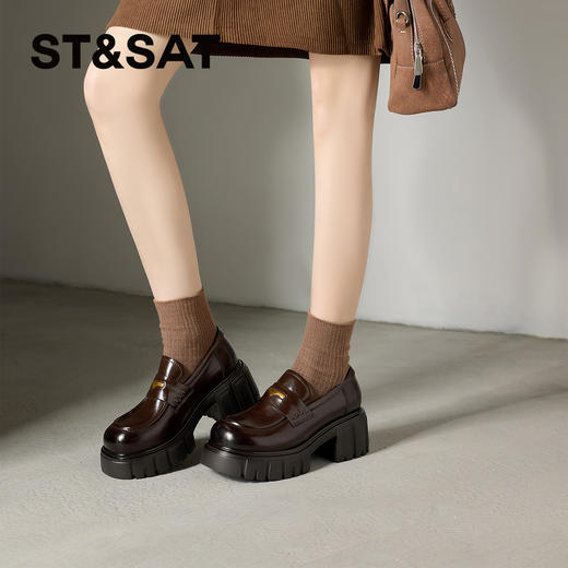 星期六26春新款学院风减龄厚底粗跟乐福鞋SSE1112CF8 商品图1