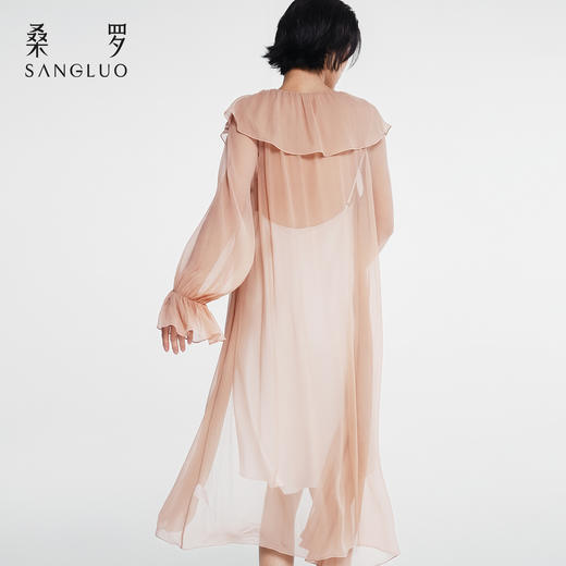 月光倾泻』桑罗荷叶领飘带长袖真丝睡袍100%桑蚕丝女家居服可外穿 商品图4